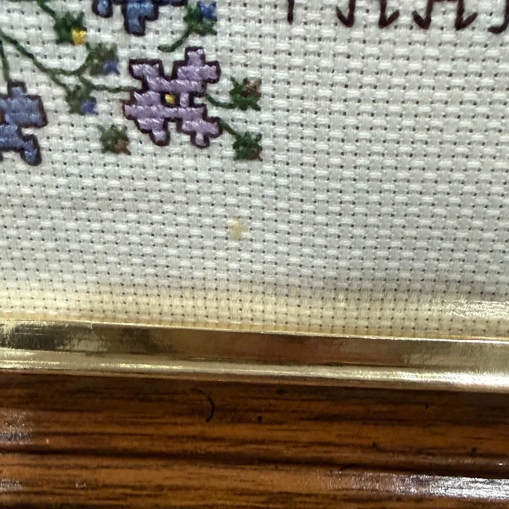 Vintage Handmade Cross Stitch Framed Wall Art Thank You Mom Poem Floral Decor‎